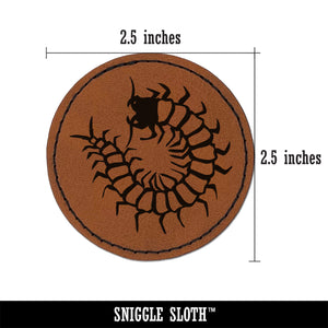 Creepy Crawly Centipede Round Iron-On Engraved Faux Leather Patch Applique - 2.5"