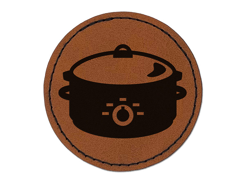 Crock Pot Slow Cooker Round Iron-On Engraved Faux Leather Patch Applique - 2.5"