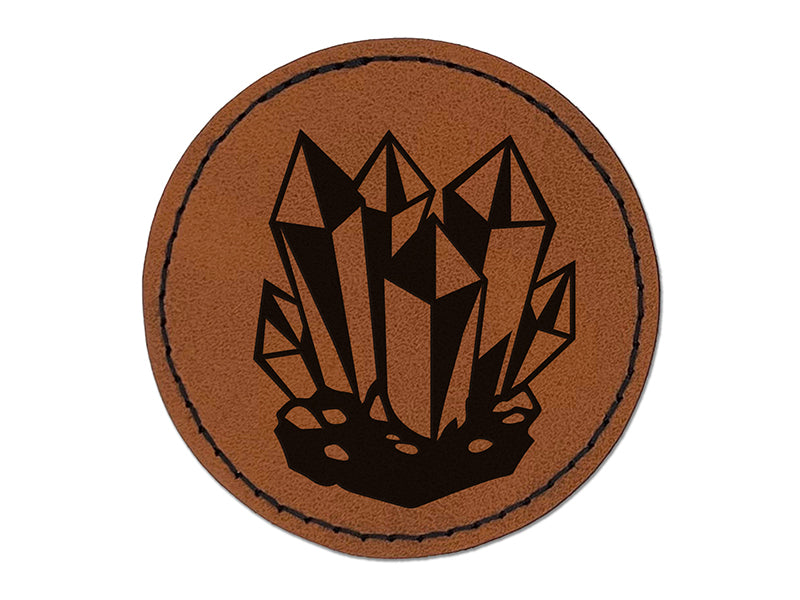 Crystal Geode Round Iron-On Engraved Faux Leather Patch Applique - 2.5"