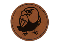 Cute and Grumpy Bald Eagle Round Iron-On Engraved Faux Leather Patch Applique - 2.5"