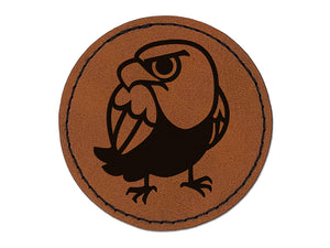 Cute and Grumpy Bald Eagle Round Iron-On Engraved Faux Leather Patch Applique - 2.5"