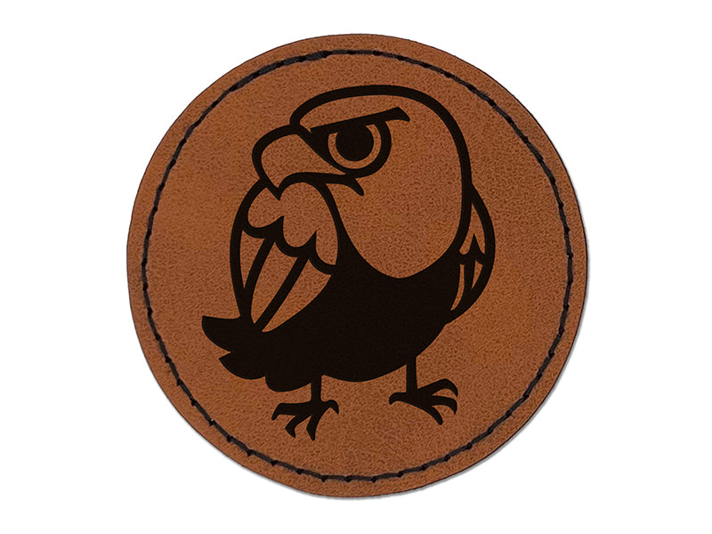 Cute and Grumpy Bald Eagle Round Iron-On Engraved Faux Leather Patch Applique - 2.5"