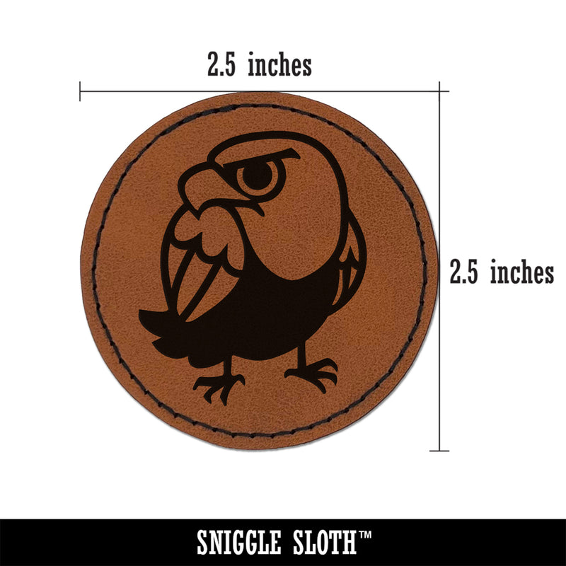 Cute and Grumpy Bald Eagle Round Iron-On Engraved Faux Leather Patch Applique - 2.5"