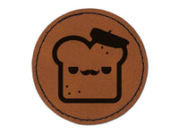 Cute and Kawaii French Toast Bread Round Iron-On Engraved Faux Leather Patch Applique - 2.5"