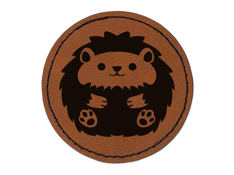 Cute and Round Hedgehog Ball Round Iron-On Engraved Faux Leather Patch Applique - 2.5"