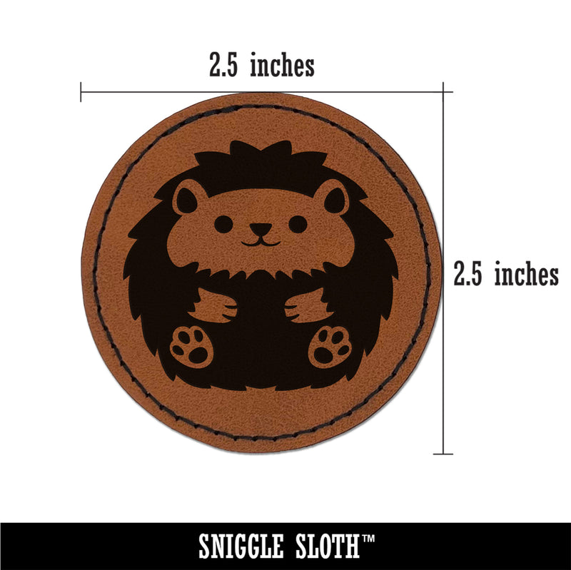 Cute and Round Hedgehog Ball Round Iron-On Engraved Faux Leather Patch Applique - 2.5"