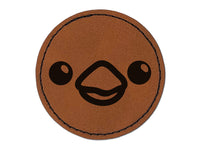 Cute Bird Face Round Iron-On Engraved Faux Leather Patch Applique - 2.5"