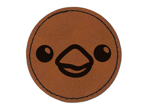 Cute Bird Face Round Iron-On Engraved Faux Leather Patch Applique - 2.5"