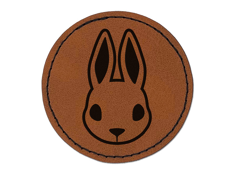 Cute Bunny Rabbit Head Round Iron-On Engraved Faux Leather Patch Applique - 2.5"