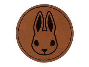 Cute Bunny Rabbit Head Round Iron-On Engraved Faux Leather Patch Applique - 2.5"