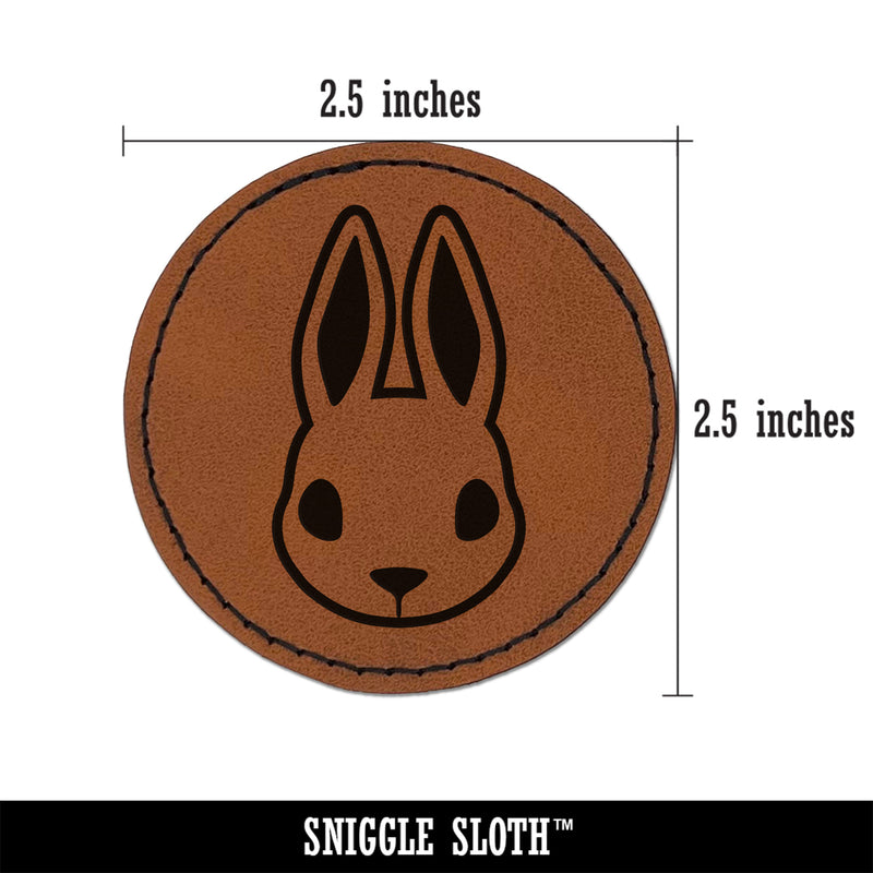 Cute Bunny Rabbit Head Round Iron-On Engraved Faux Leather Patch Applique - 2.5"