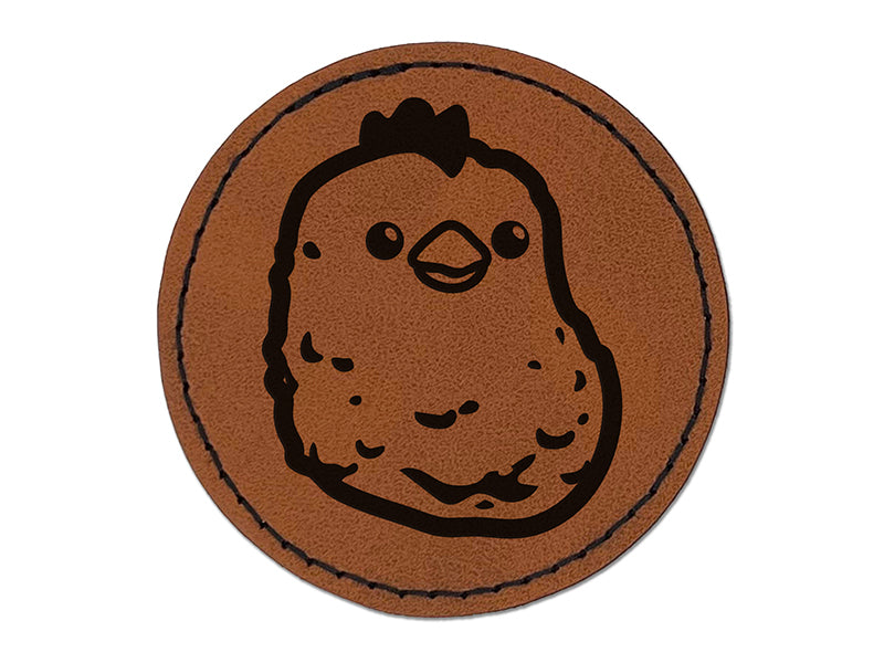 Cute Chicken Nugget Round Iron-On Engraved Faux Leather Patch Applique - 2.5"