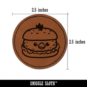 Cute Chicken Sandwich Round Iron-On Engraved Faux Leather Patch Applique - 2.5"