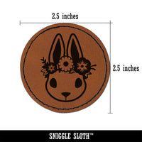 Cute Easter Bunny Rabbit Head with Flower Crown Round Iron-On Engraved Faux Leather Patch Applique - 2.5"