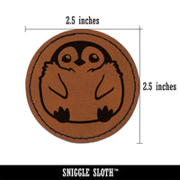 Cute Fluffy Baby Penguin Round Iron-On Engraved Faux Leather Patch Applique - 2.5"