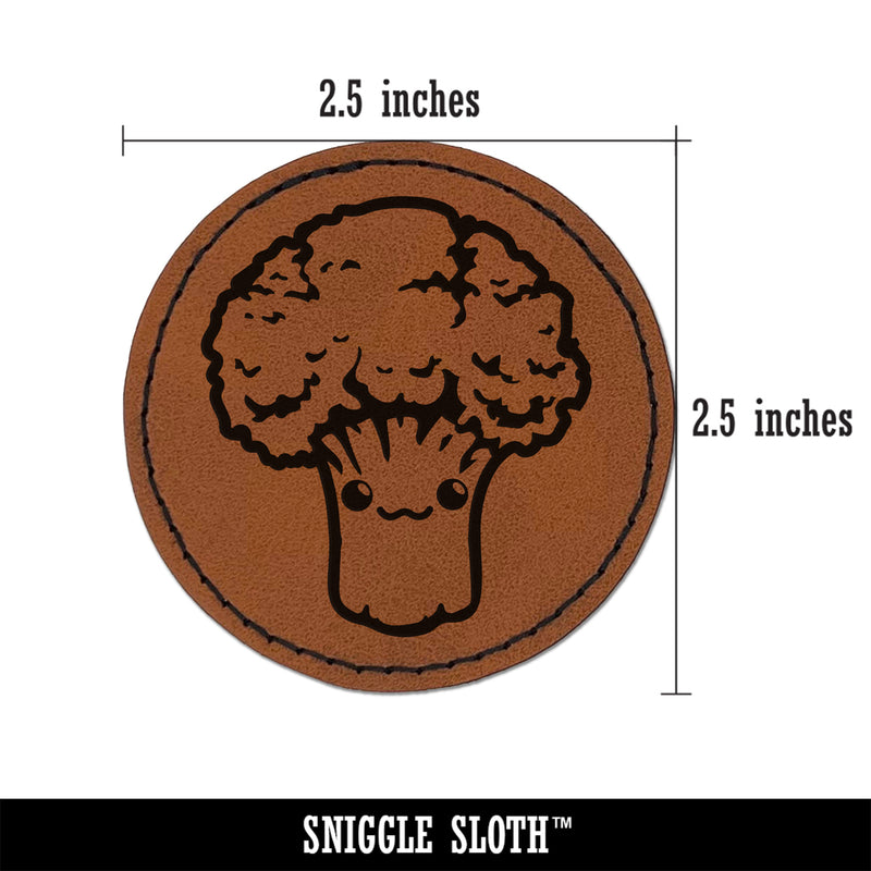 Cute Kawaii Broccoli Vegetable Round Iron-On Engraved Faux Leather Patch Applique - 2.5"
