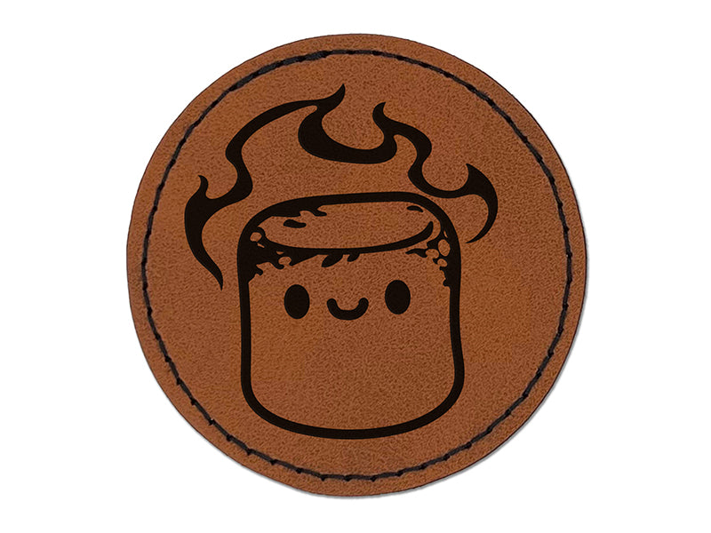 Cute Kawaii Toasted Marshmallow Round Iron-On Engraved Faux Leather Patch Applique - 2.5"