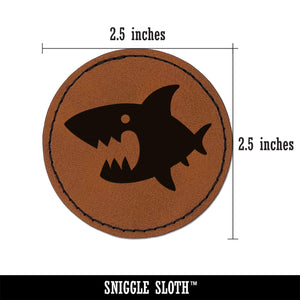 Cute Shark icon Round Iron-On Engraved Faux Leather Patch Applique - 2.5"