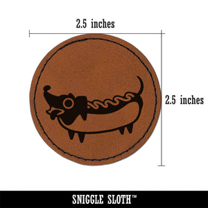 Dachshund Wiener Dog Hotdog Round Iron-On Engraved Faux Leather Patch Applique - 2.5"