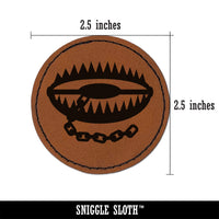 Deadly Bear Trap Round Iron-On Engraved Faux Leather Patch Applique - 2.5"