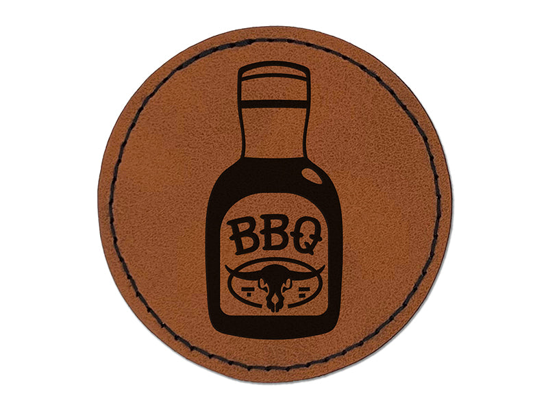 Delicious BBQ Barbecue Sauce Round Iron-On Engraved Faux Leather Patch Applique - 2.5"