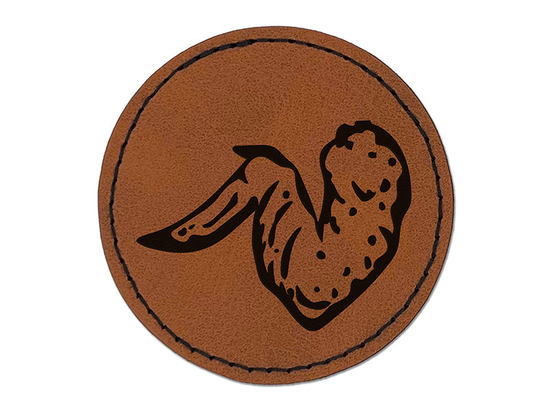 Delicious Chicken Wing with Drum and Flat Round Iron-On Engraved Faux Leather Patch Applique - 2.5"