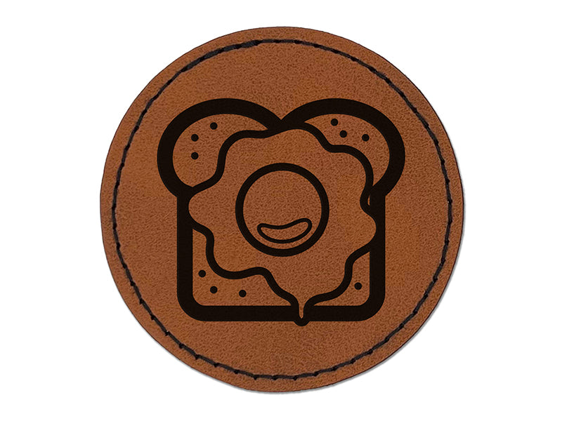 Delicious Eggs on Toast Bread Round Iron-On Engraved Faux Leather Patch Applique - 2.5"