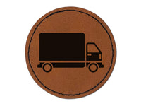 Delivery Truck Vehicle Icon Round Iron-On Engraved Faux Leather Patch Applique - 2.5"