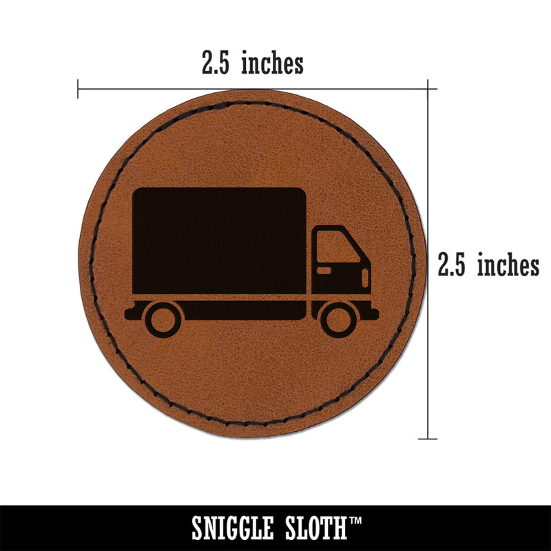 Delivery Truck Vehicle Icon Round Iron-On Engraved Faux Leather Patch Applique - 2.5"