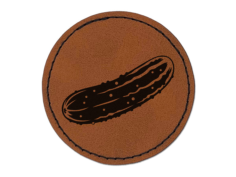 Dill Pickle Cucumber Round Iron-On Engraved Faux Leather Patch Applique - 2.5"