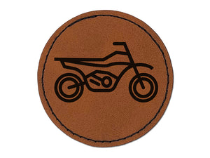 Dirt Bike Off-road Motorcycle Vehicle Round Iron-On Engraved Faux Leather Patch Applique - 2.5"