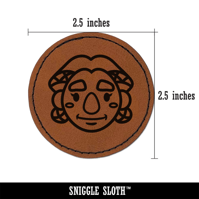 Dwarf Female Character Face Round Iron-On Engraved Faux Leather Patch Applique - 2.5"