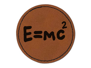 Einstein Equation for Energy and Mass Formula Round Iron-On Engraved Faux Leather Patch Applique - 2.5"