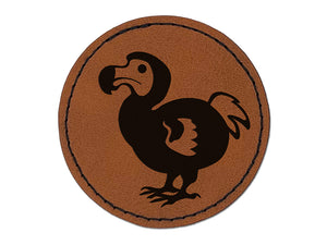 Extinct Dodo Bird Round Iron-On Engraved Faux Leather Patch Applique - 2.5"