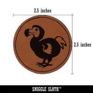 Extinct Dodo Bird Round Iron-On Engraved Faux Leather Patch Applique - 2.5"