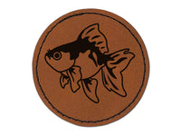 Fancy Pet Goldfish Round Iron-On Engraved Faux Leather Patch Applique - 2.5"