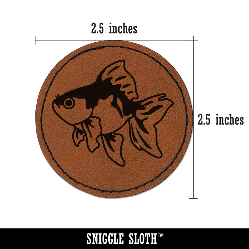 Fancy Pet Goldfish Round Iron-On Engraved Faux Leather Patch Applique - 2.5"
