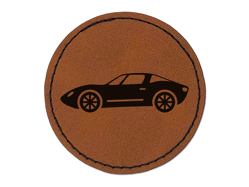 Fast Sports Car Vehicle Round Iron-On Engraved Faux Leather Patch Applique - 2.5"