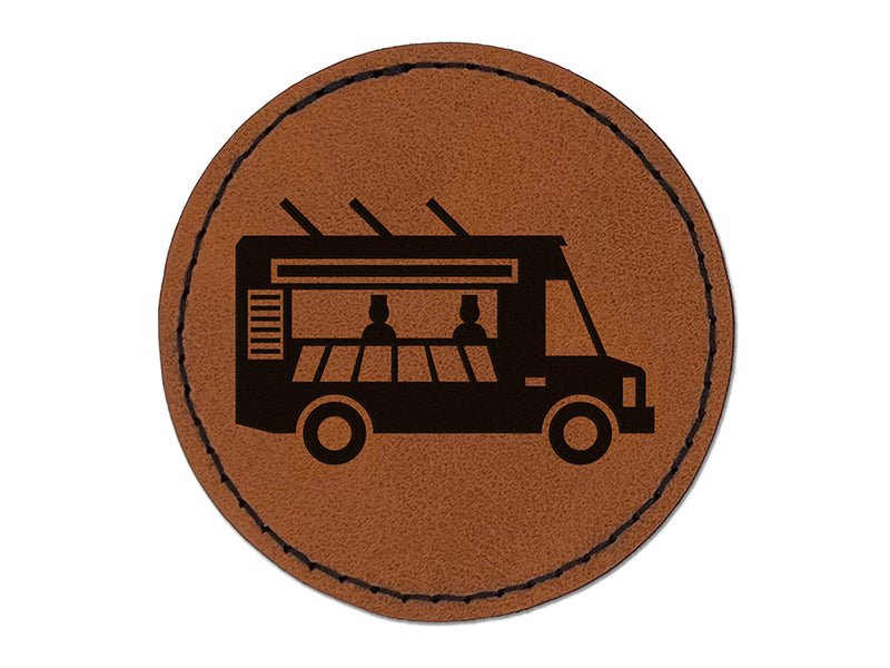Food Truck Vehicle Round Iron-On Engraved Faux Leather Patch Applique - 2.5"