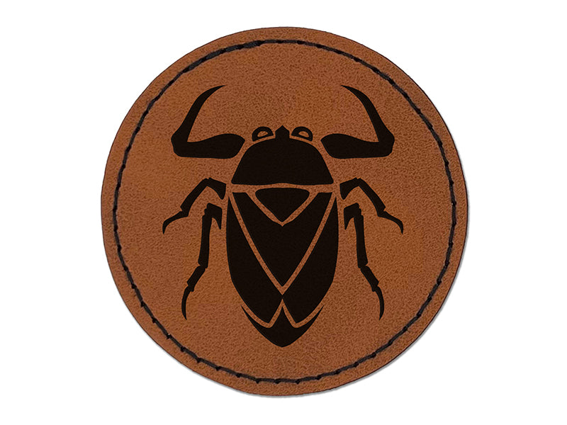 Giant Water Bug Aquatic Insect Round Iron-On Engraved Faux Leather Patch Applique - 2.5"