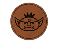 Goblin Male Character Face Round Iron-On Engraved Faux Leather Patch Applique - 2.5"