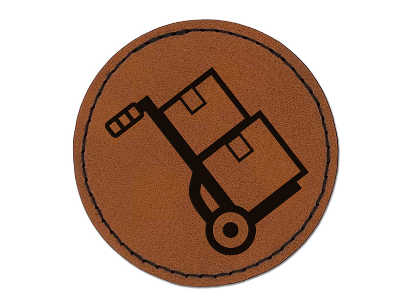 Hand Truck Dolly for Moving Boxes Round Iron-On Engraved Faux Leather Patch Applique - 2.5"