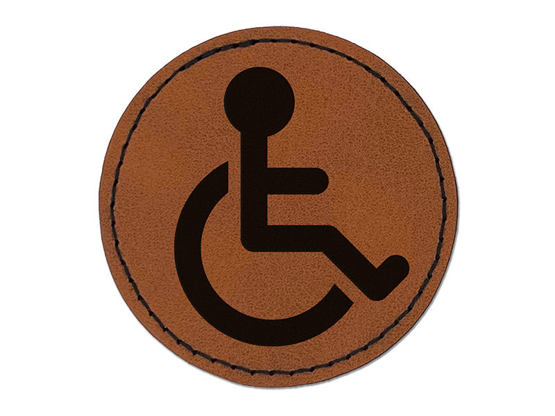 Handicap Disabled Wheelchair Access Icon Round Iron-On Engraved Faux Leather Patch Applique - 2.5"