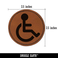 Handicap Disabled Wheelchair Access Icon Round Iron-On Engraved Faux Leather Patch Applique - 2.5"