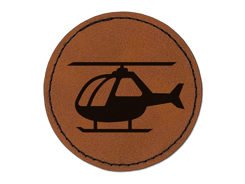 Helicopter Aircraft Chopper Round Iron-On Engraved Faux Leather Patch Applique - 2.5"