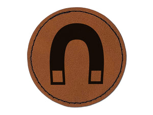 Horseshoe Magnet Round Iron-On Engraved Faux Leather Patch Applique - 2.5"