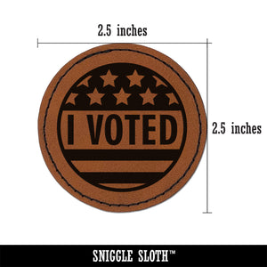 I Voted Patriotic Stars and Stripes Round Iron-On Engraved Faux Leather Patch Applique - 2.5"