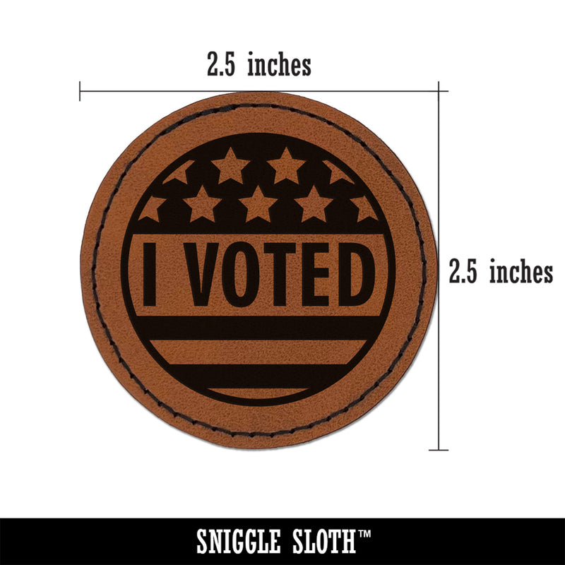 I Voted Patriotic Stars and Stripes Round Iron-On Engraved Faux Leather Patch Applique - 2.5"