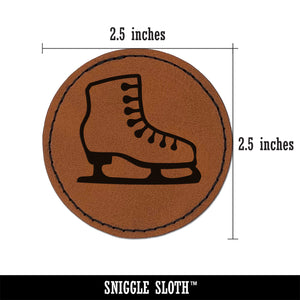 Ice Skating Figure Skates Round Iron-On Engraved Faux Leather Patch Applique - 2.5"