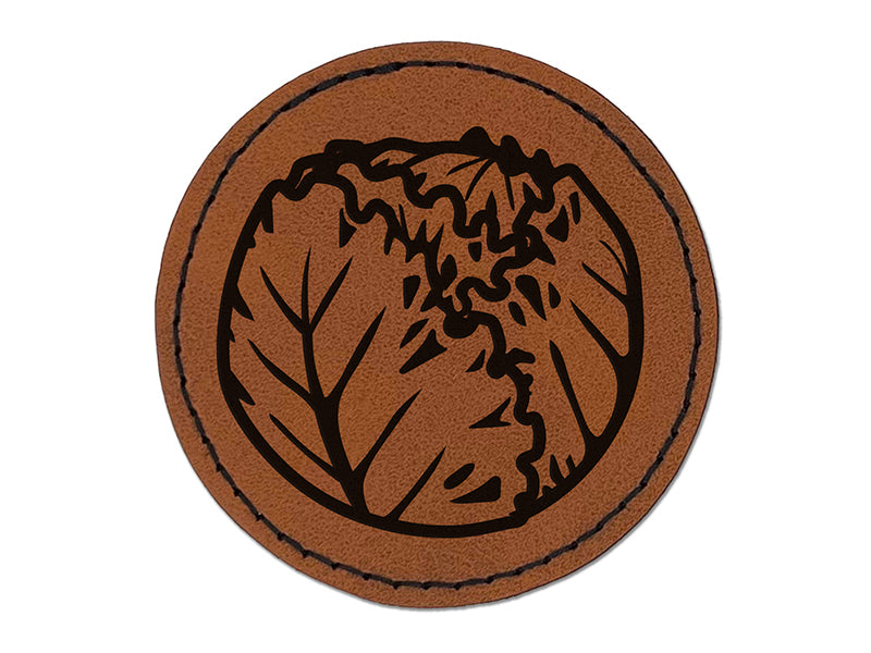 Iceberg Lettuce Vegetable Round Iron-On Engraved Faux Leather Patch Applique - 2.5"